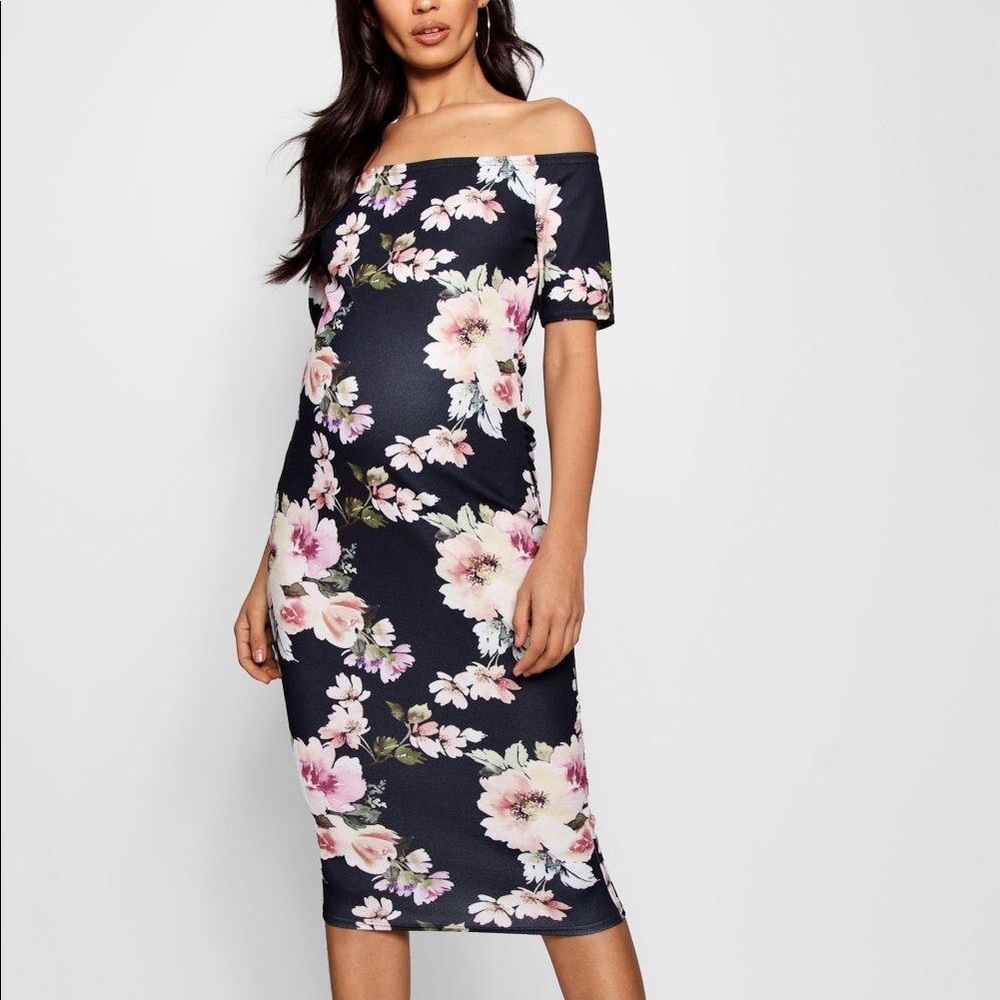 Maternity Bardot Dress With Half Sleeve